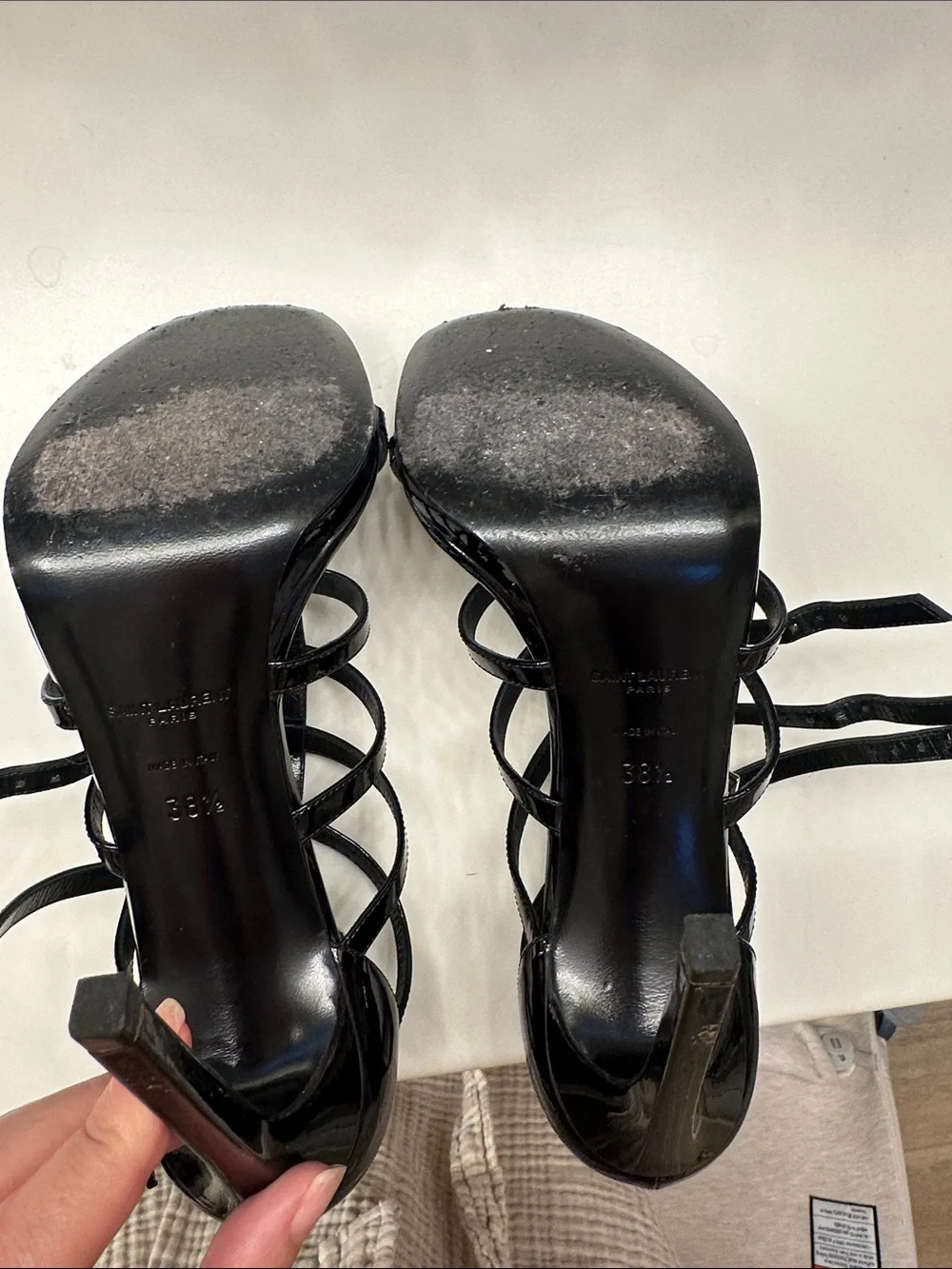 Saint Laurent Black Patent Multi-Strap Heeled Sandals - Picture 2 of 3
